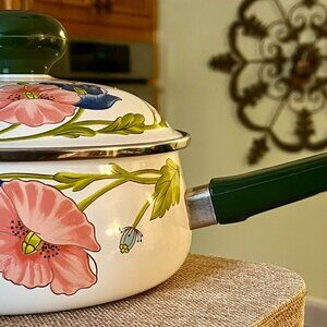 Vtg VILLEROY & BOCH~AMAPOLA 2 Qt Sauce Pan w/Lid Enamel Cookware~W Germany~NEW